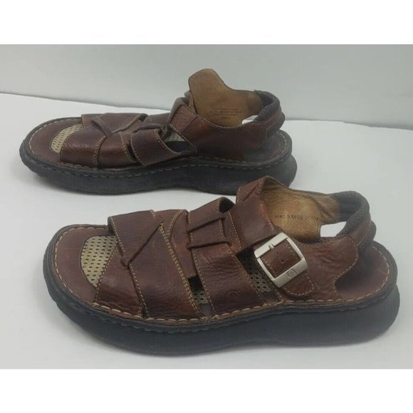 Born Mens 9 M Fisherman Sandals Open Toe Brown Leather Shoes Straps Buckle - Picture 3 of 8